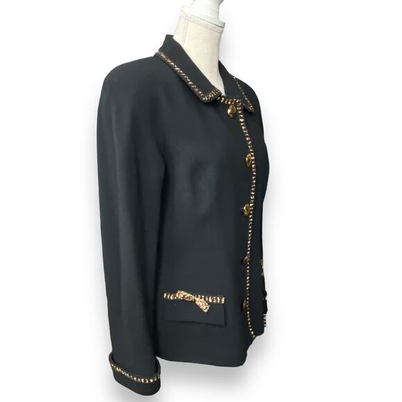 Vintage Rickie Freeman for TeriJon Black Wool Blazer w/ Animal Print Trim Sz 12 - Picture 3 of 10